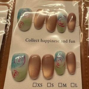 "Collect Happiness" Luxe Nail Set – Bronze & Mint Swirl Edition